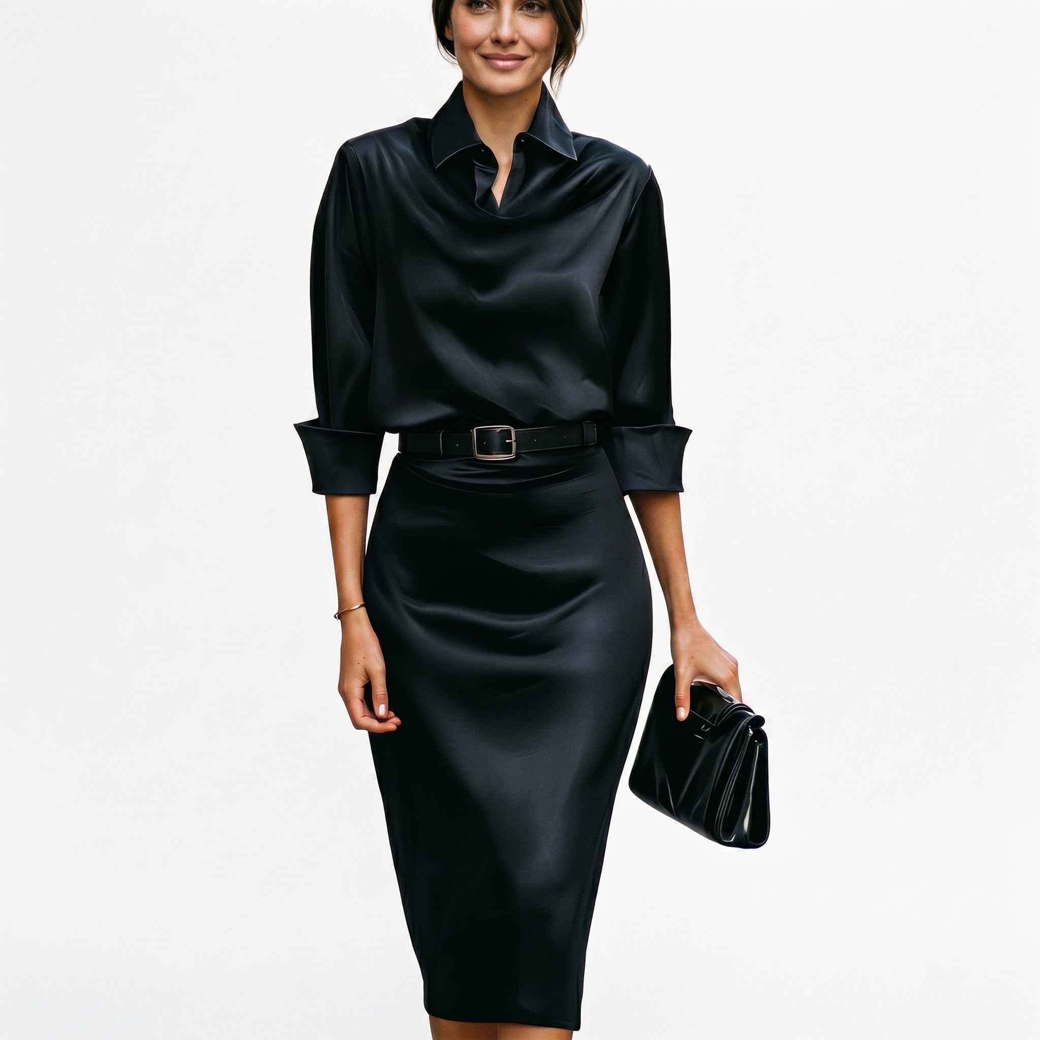 Dames Satijnen Cocktail Midi Jurk