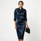 Dames Satijnen Cocktail Midi Jurk