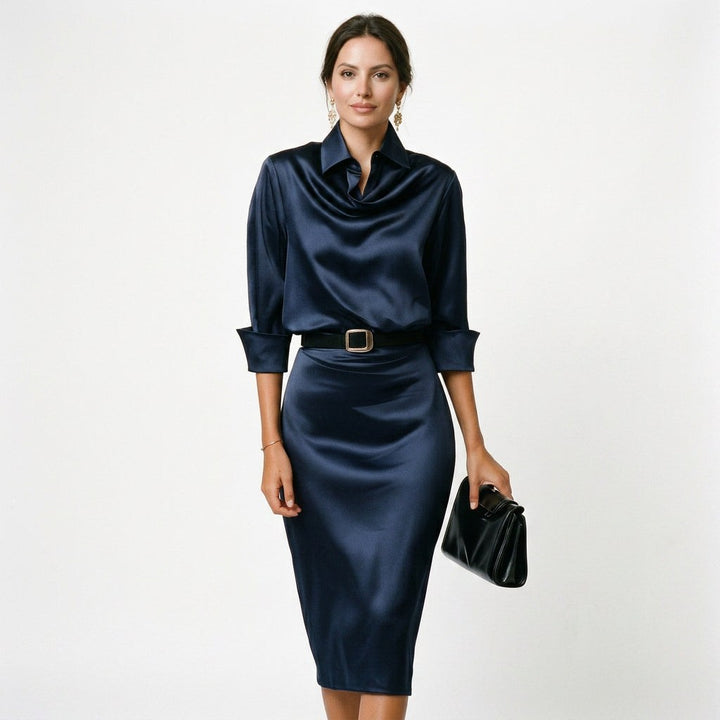 Dames Satijnen Cocktail Midi Jurk