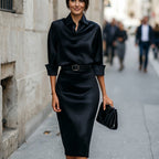 Dames Satijnen Cocktail Midi Jurk