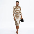 Dames Satijnen Cocktail Midi Jurk