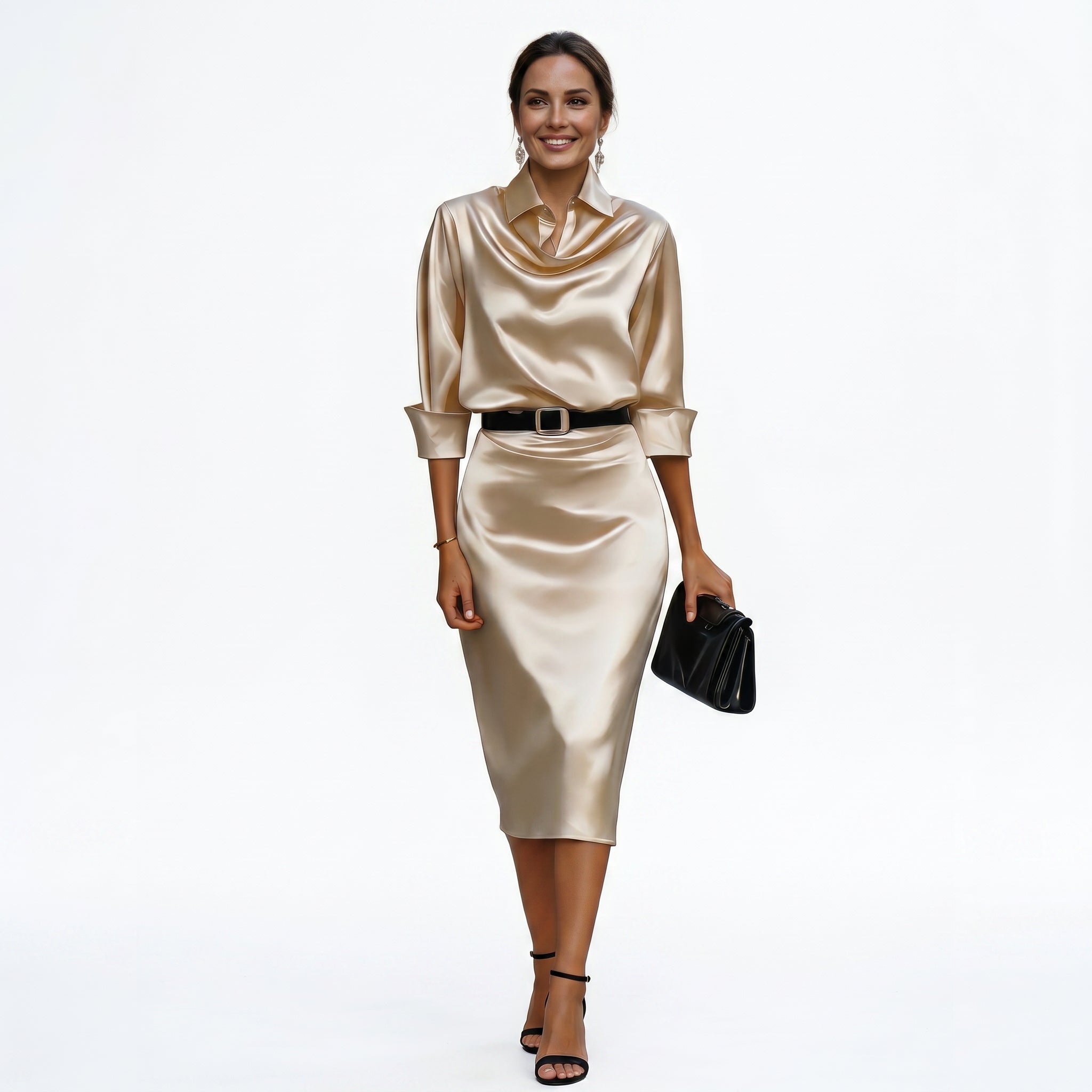 Dames Satijnen Cocktail Midi Jurk