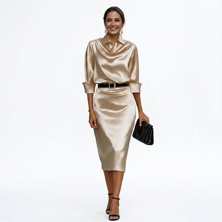 Dames Satijnen Cocktail Midi Jurk