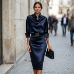 Dames Satijnen Cocktail Midi Jurk
