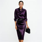 Dames Satijnen Cocktail Midi Jurk