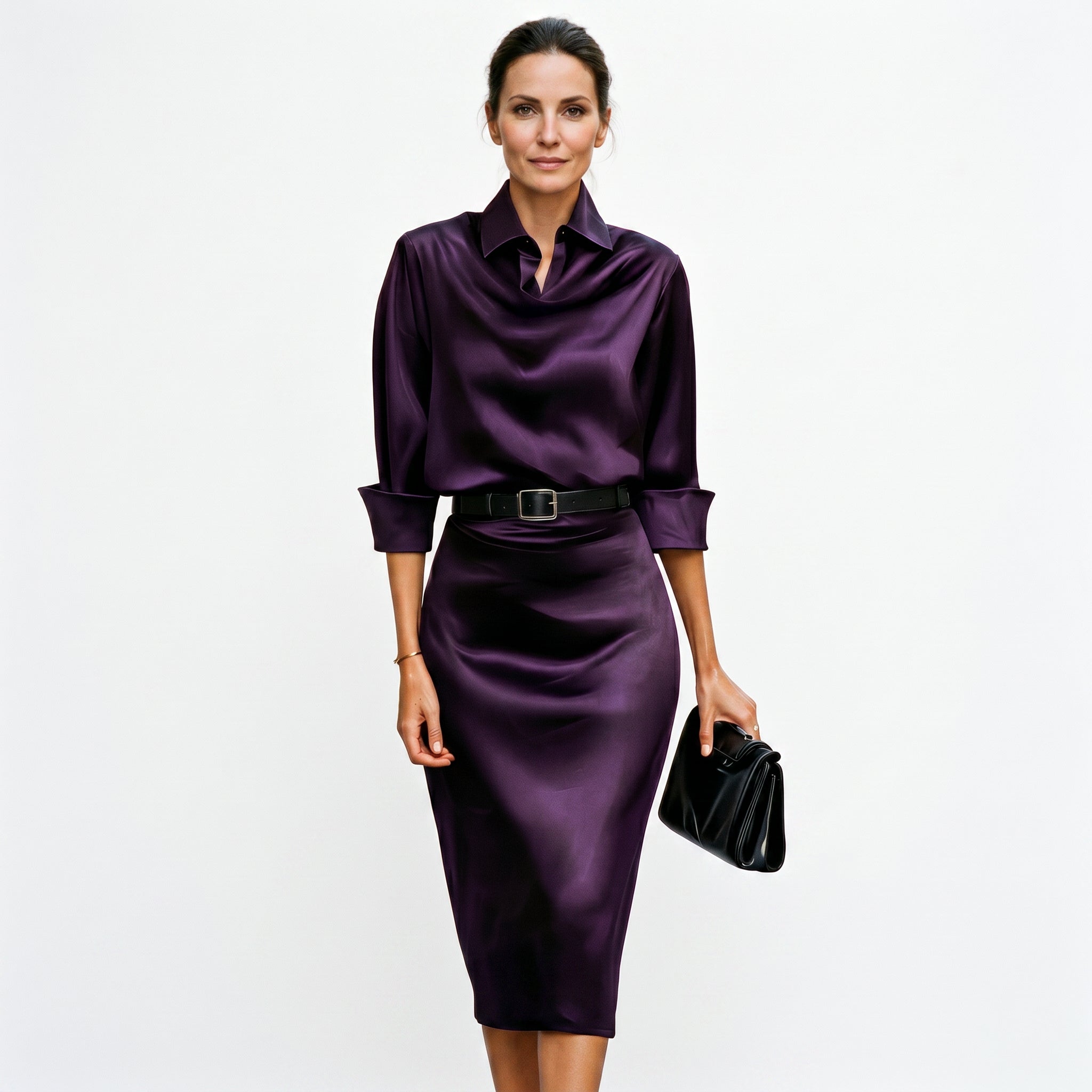 Dames Satijnen Cocktail Midi Jurk