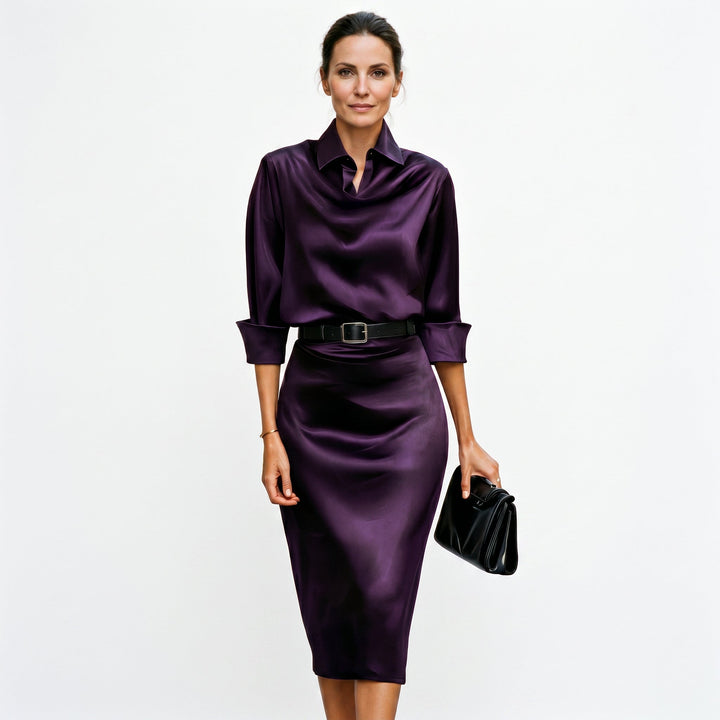 Dames Satijnen Cocktail Midi Jurk