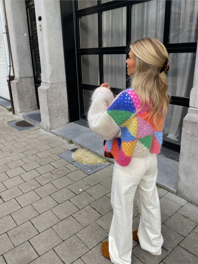Renske Vest | Kleurrijk Patchwork Gebreid Vest