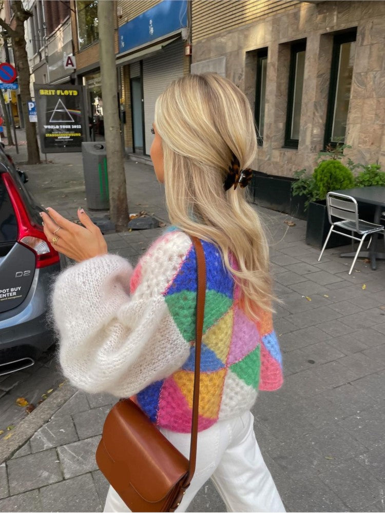 Renske Vest | Kleurrijk Patchwork Gebreid Vest