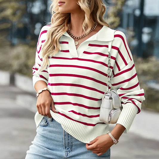 Ghisleen Trui | Casual Gestreepte Kraag Trui