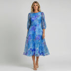 Dames Bloemenprint Midi Jurk Pofmouwen