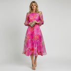 Dames Bloemenprint Midi Jurk Pofmouwen