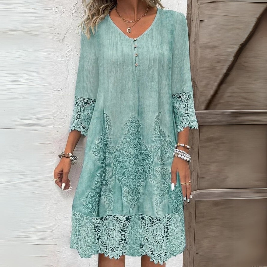 Dames Geborduurde Midi Jurk met V Hals
