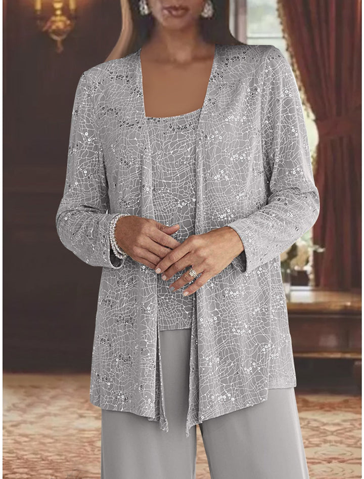 Dames Chiffon Broekpak met Pailletten Jas