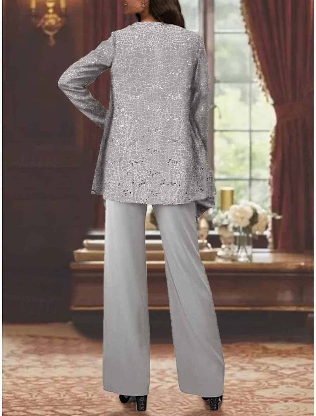 Dames Chiffon Broekpak met Pailletten Jas