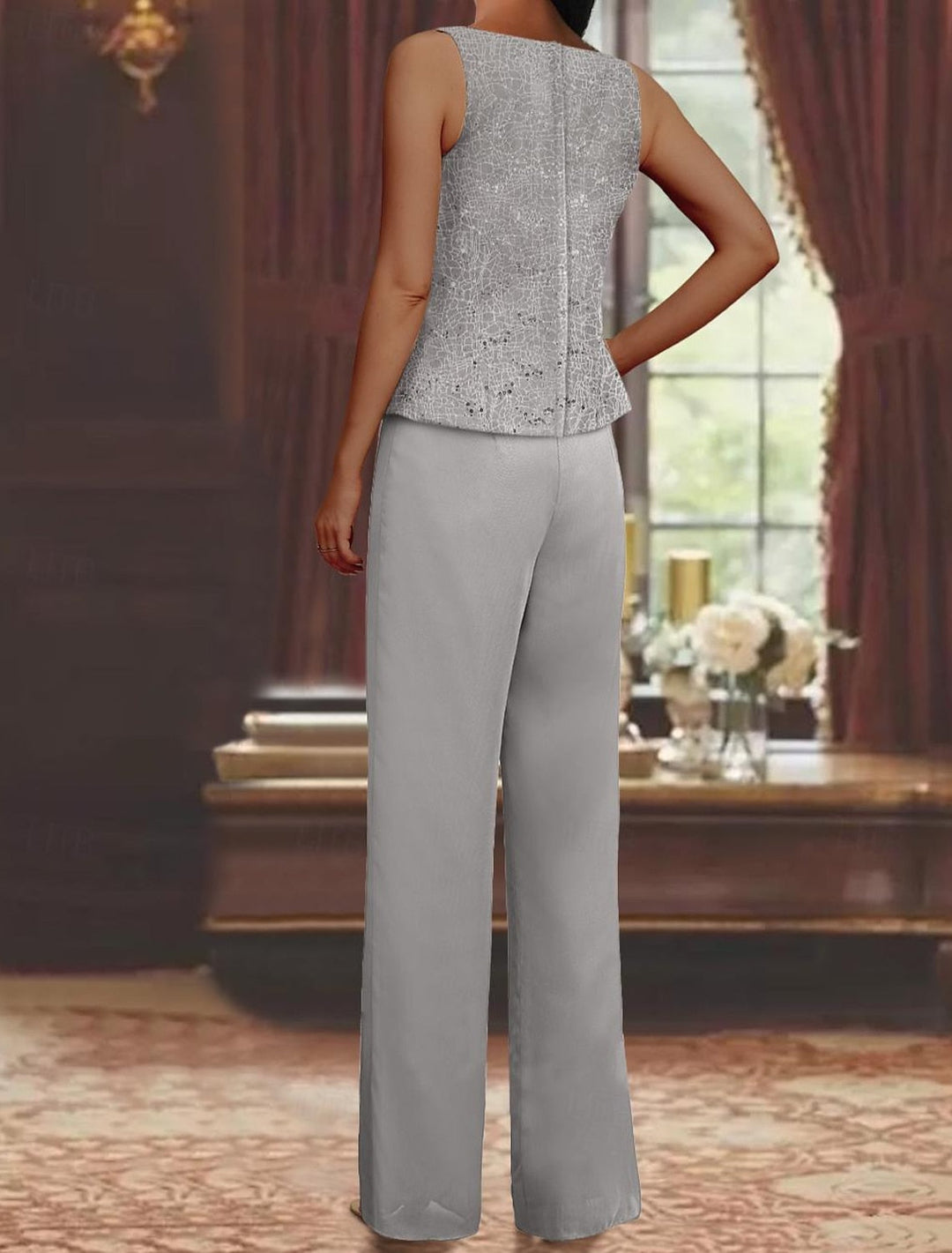 Dames Chiffon Broekpak met Pailletten Jas