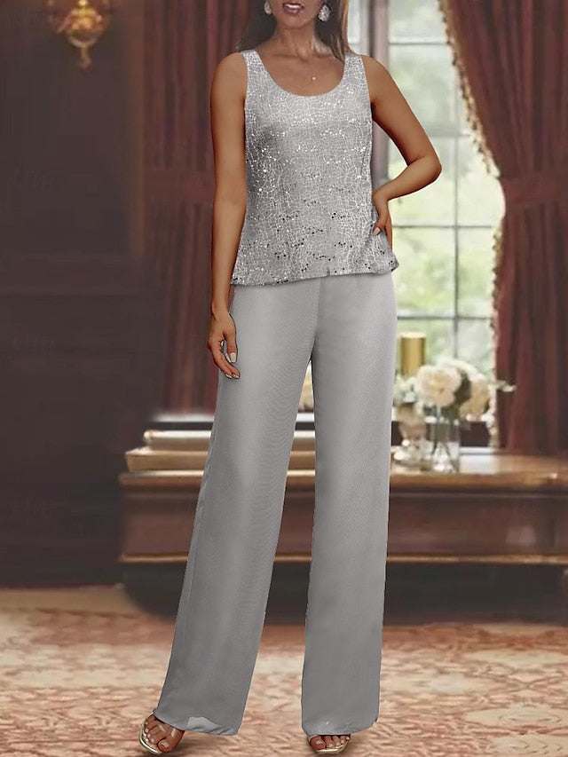 Dames Chiffon Broekpak met Pailletten Jas