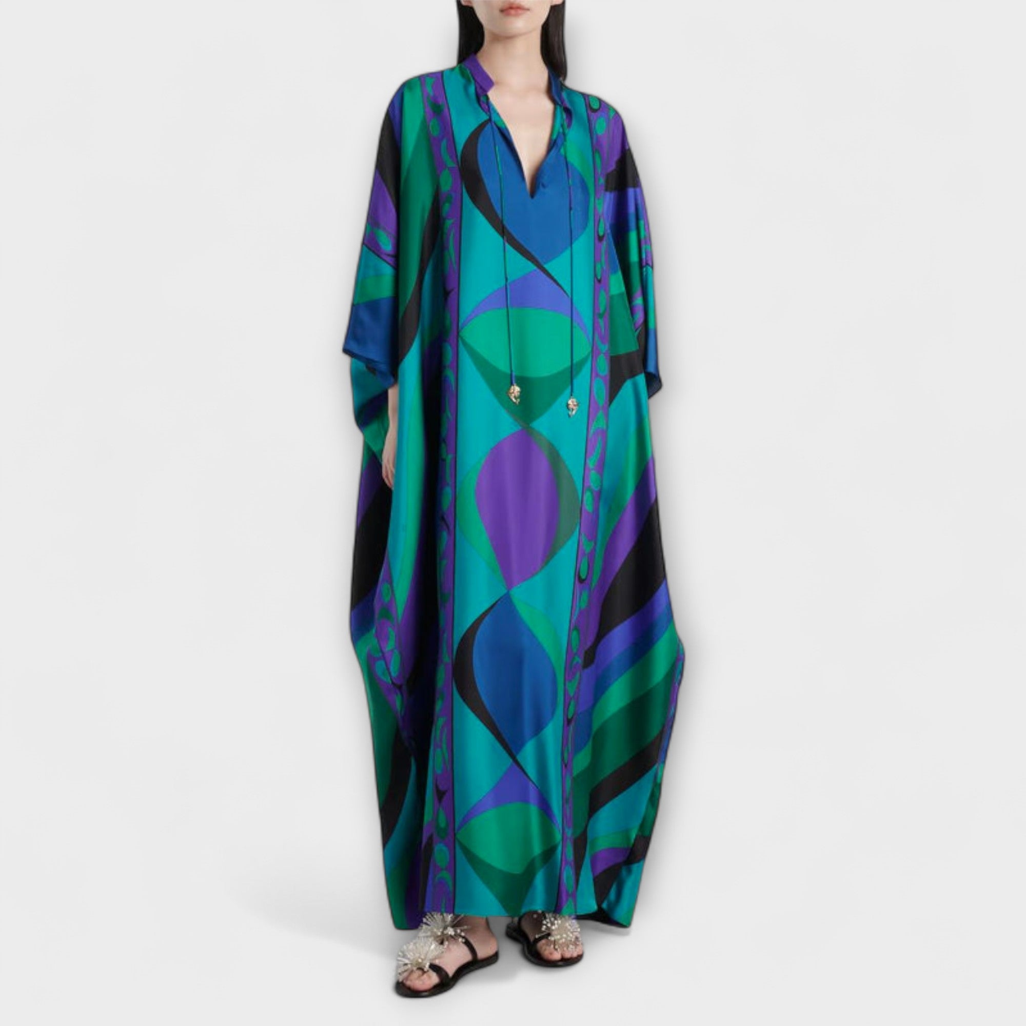 Dames Maxi Kaftan met Kleurrijk Psychedelisch Ontwerp