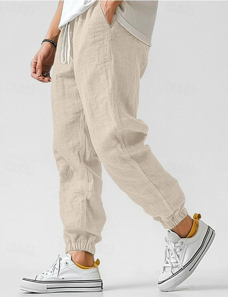 Heren Broek met Trekkoord en Linnen Look Montarello