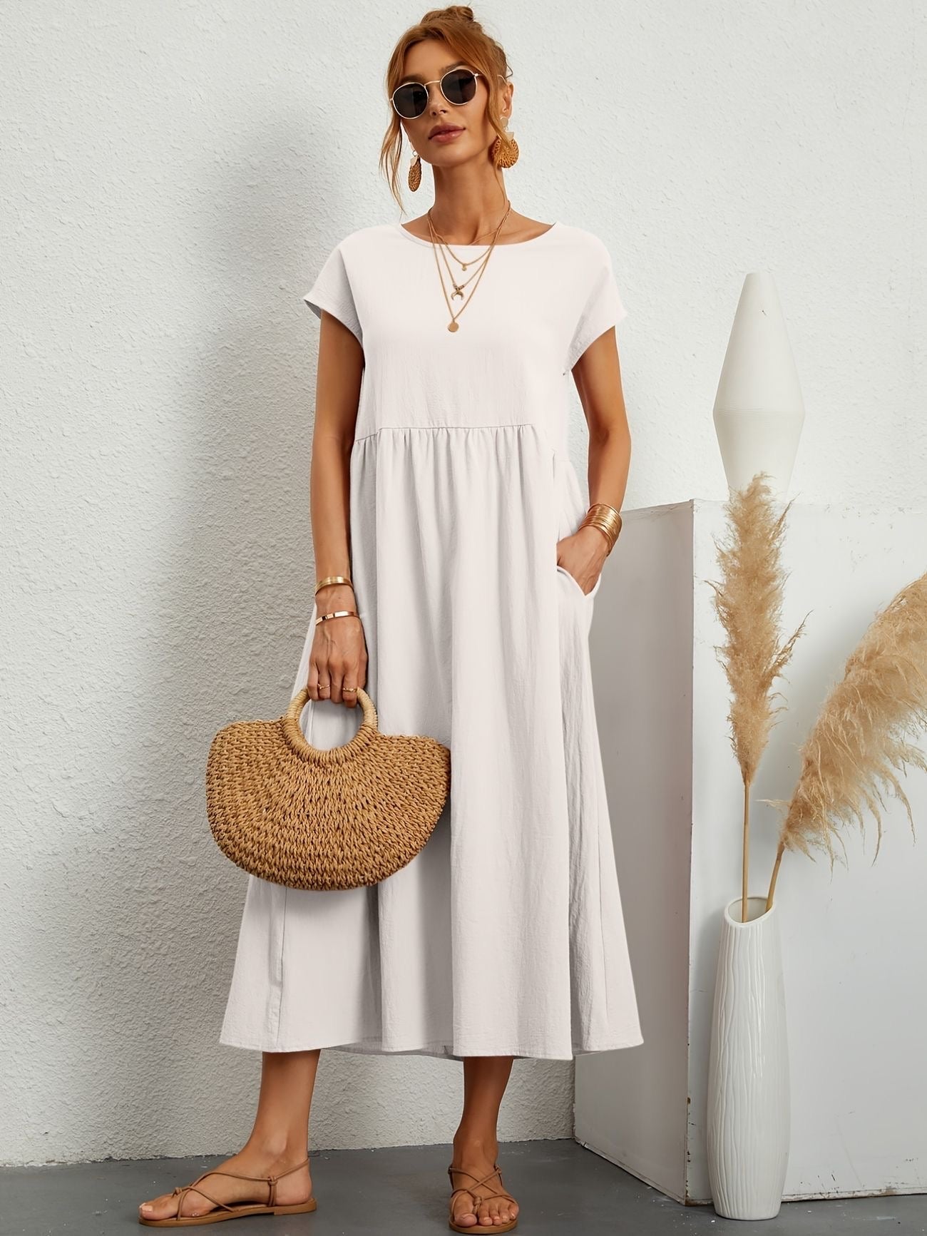 Dames Elegante Lichte Midi Jurk
