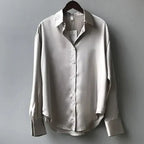 Dames Satijnen Blouse Lange Mouwen met Knopen