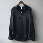 Dames Satijnen Blouse Lange Mouwen met Knopen