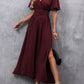 Vickie Jurk | Dames Herfst Maxi Jurk met Korte Mouwen, V-Hals en Split