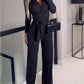 Vernice Jumpsuit | Dames Herfst Jumpsuit met Lange Mouwen, V-Hals, Wrap Design en Wijde Pijpen