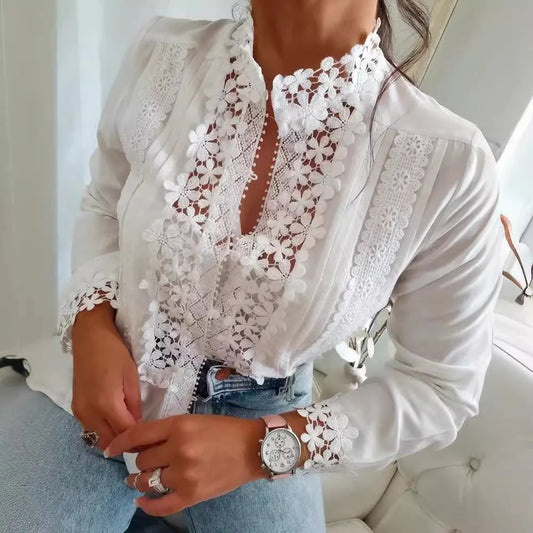 Marzia Bloes | Vrouwen Geborduurde Bloemen Kant Bloes