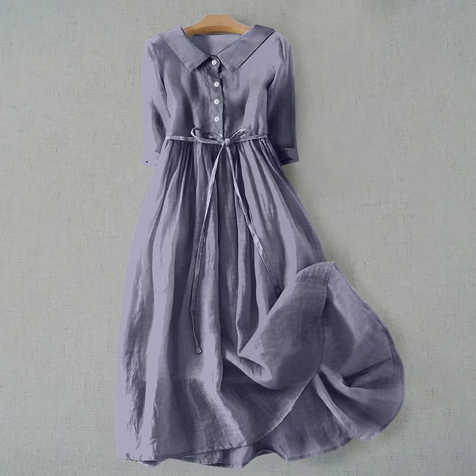 Dames Casual Midi Jurk met Geplooide Taille