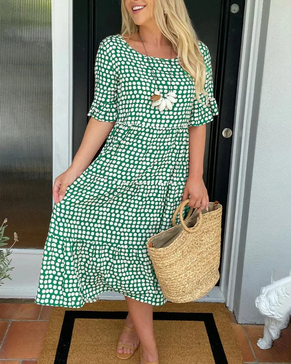 Dames Midi Jurk met Stippen Relaxte Pasvorm