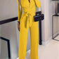Vernice Jumpsuit | Dames Herfst Jumpsuit met Lange Mouwen, V-Hals, Wrap Design en Wijde Pijpen