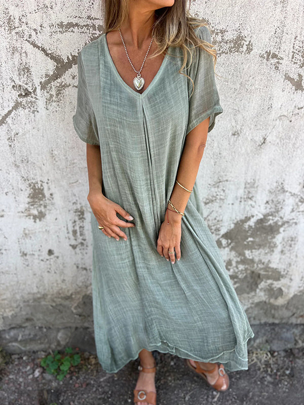 Dames Losse Maxi Jurk met V Hals