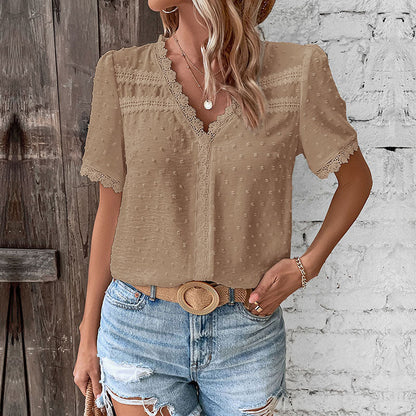 Magenta Bloes | Casual Kanten Trim V-Hals Bloes