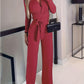 Vernice Jumpsuit | Dames Herfst Jumpsuit met Lange Mouwen, V-Hals, Wrap Design en Wijde Pijpen