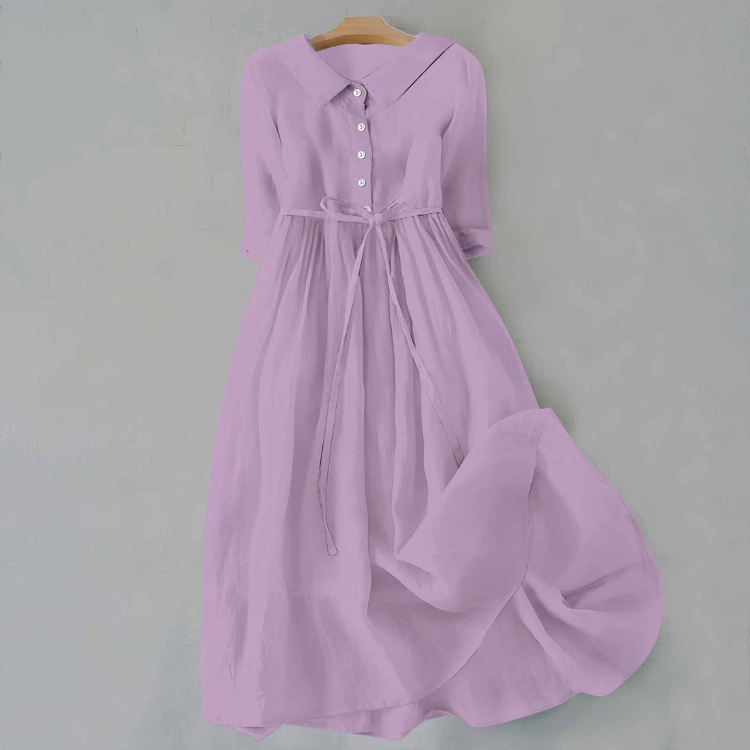 Dames Casual Midi Jurk met Geplooide Taille