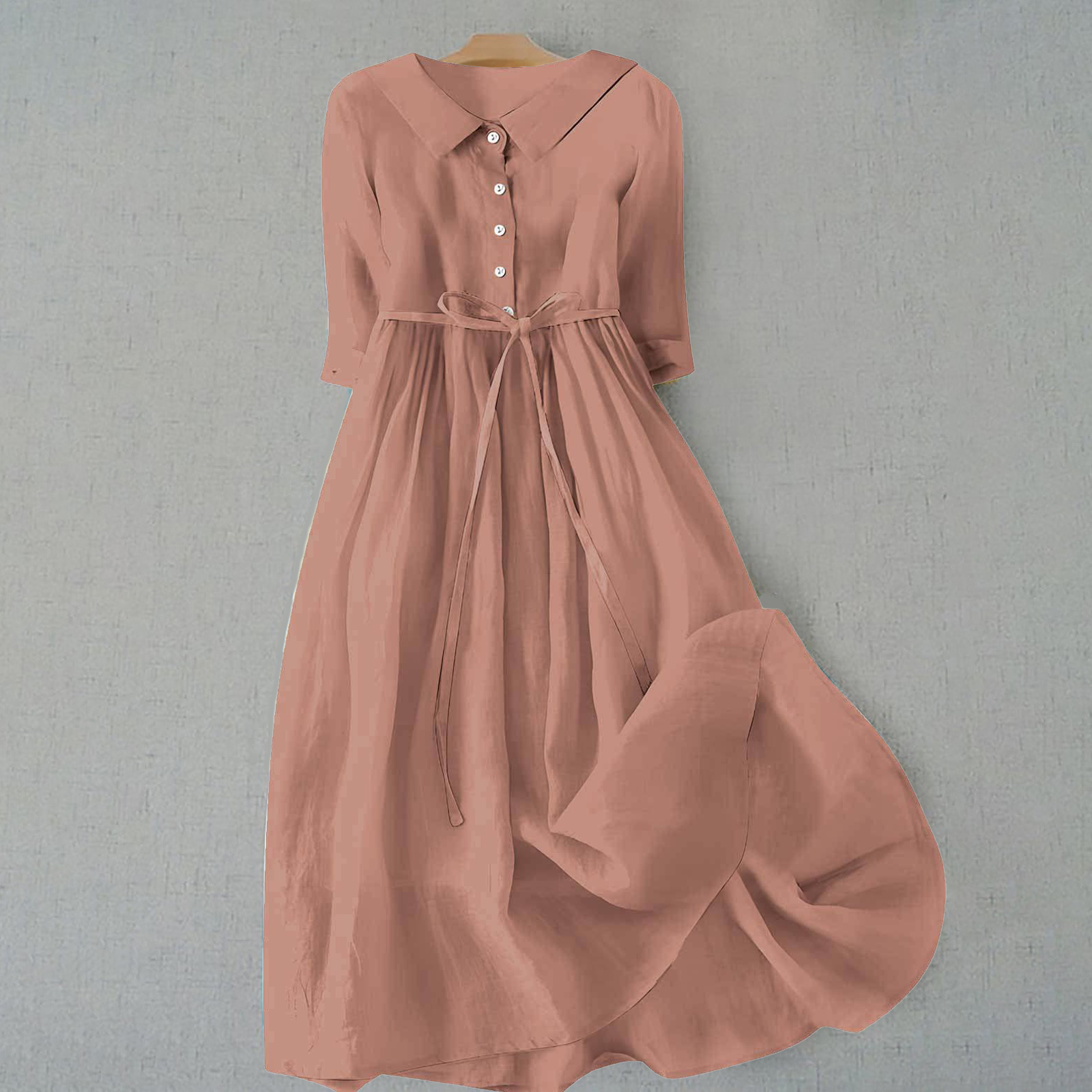 Dames Casual Midi Jurk met Geplooide Taille