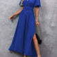 Vickie Jurk | Dames Herfst Maxi Jurk met Korte Mouwen, V-Hals en Split