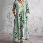 Dames Bloemenprint Maxi Jurk met V Hals