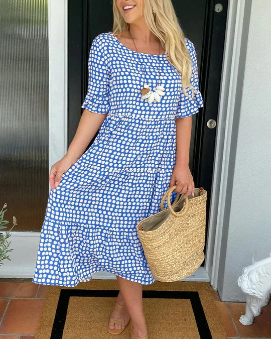 Dames Midi Jurk met Stippen Relaxte Pasvorm