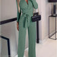 Vernice Jumpsuit | Dames Herfst Jumpsuit met Lange Mouwen, V-Hals, Wrap Design en Wijde Pijpen