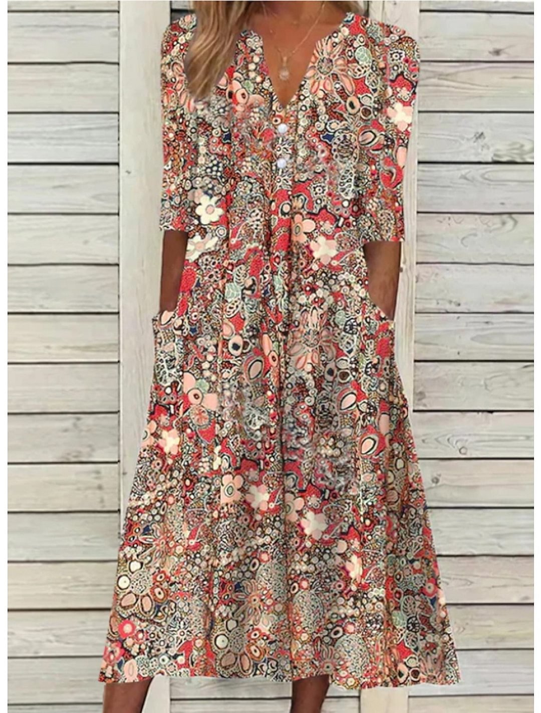 Dames Midi Jurk Zomer Buikbedekkend