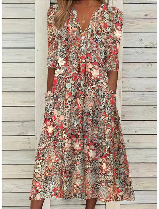 Dames Midi Jurk Zomer Buikbedekkend