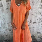 Dames Losse Maxi Jurk met V Hals