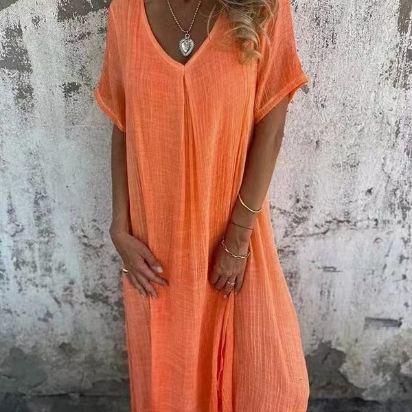 Dames Losse Maxi Jurk met V Hals