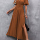 Vickie Jurk | Dames Herfst Maxi Jurk met Korte Mouwen, V-Hals en Split