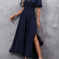 Vickie Jurk | Dames Herfst Maxi Jurk met Korte Mouwen, V-Hals en Split