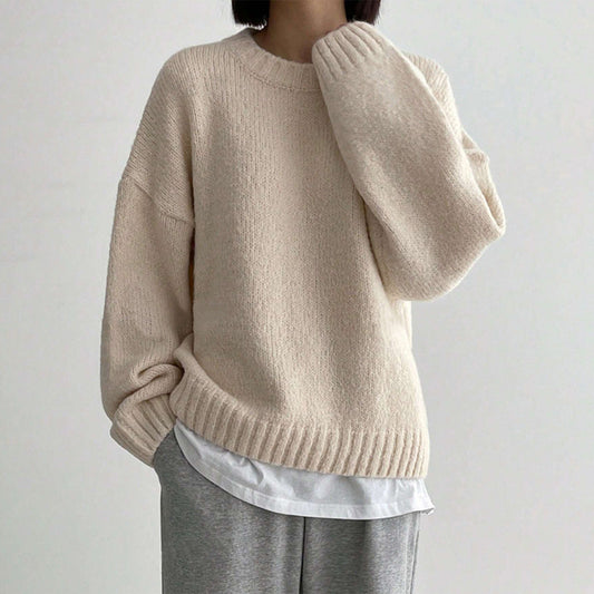 Valentine Jumper | Dames Herfst Oversized Gebreide Jumper met Ronde Hals en Geribde Afwerking