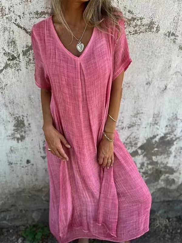 Dames Losse Maxi Jurk met V Hals