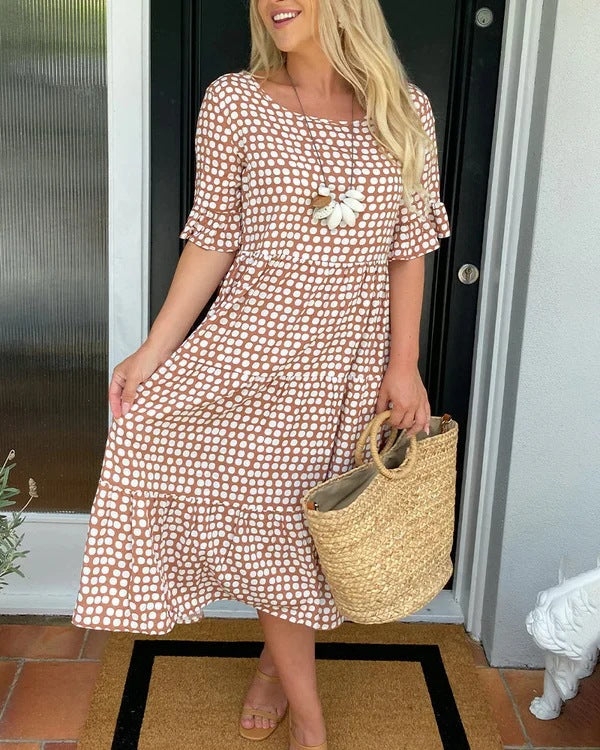Dames Midi Jurk met Stippen Relaxte Pasvorm